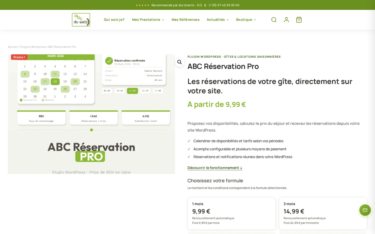 Capture du site ABC Réservation Pro