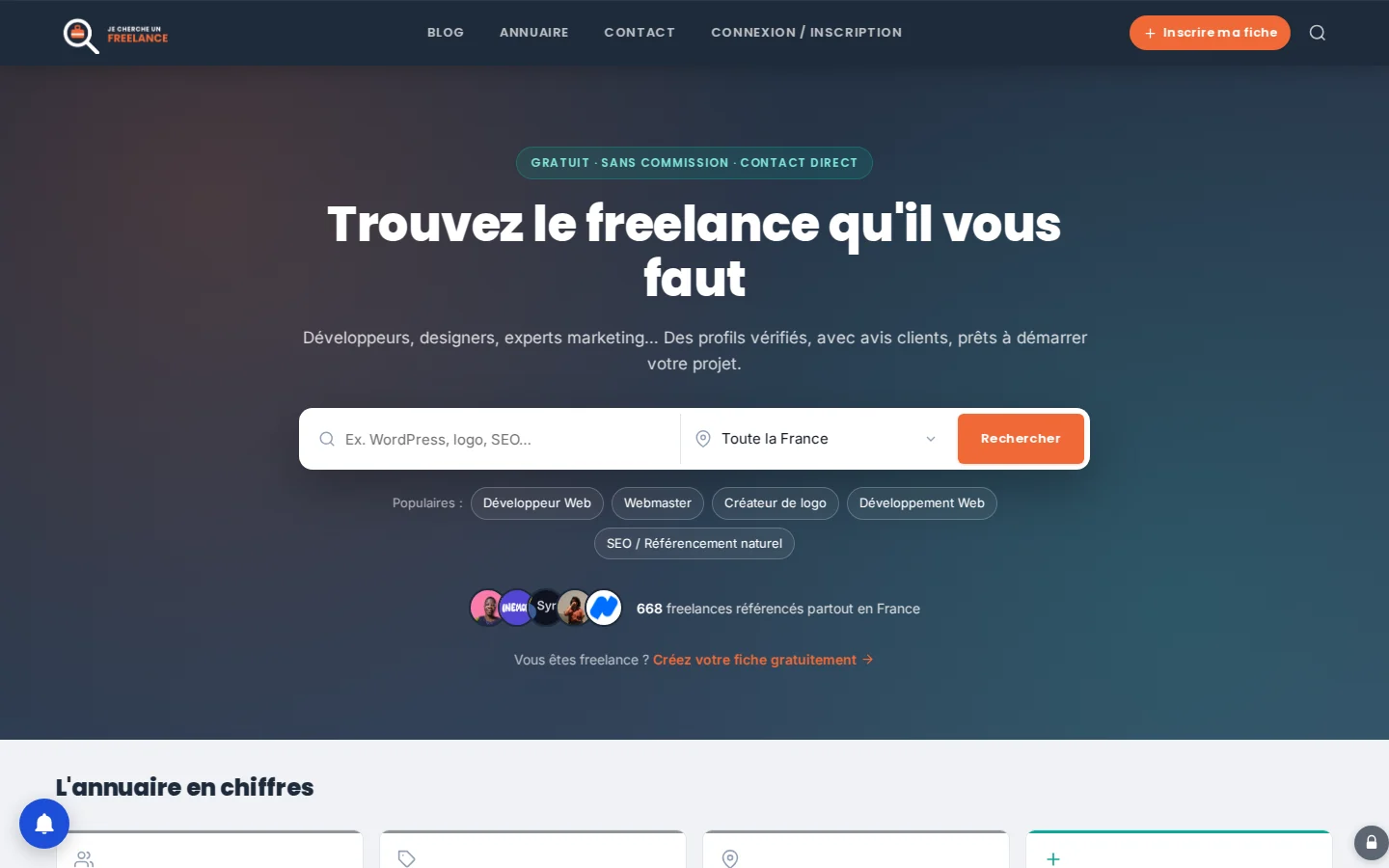 Capture du site Je Cherche Un Freelance